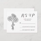 フローラエレガントホワイトデイジーブーケRSVP結婚の 出欠カード (正面/裏面)