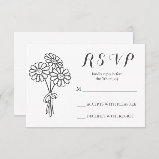フローラエレガントホワイトデイジーブーケRSVP結婚の 出欠カード (正面/裏面)