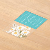 フローラエレガントホワイトデイジー結婚ブーケティール（緑がかった色） アクリル招待状 (レイダウン)