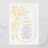 フローラエレガントホワイトブライダルシャワー金ゴールド 箔招待状 (正面)