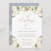 フローラエレガントホワイトベージュ書道バプテスマ 招待状 (正面/裏面)