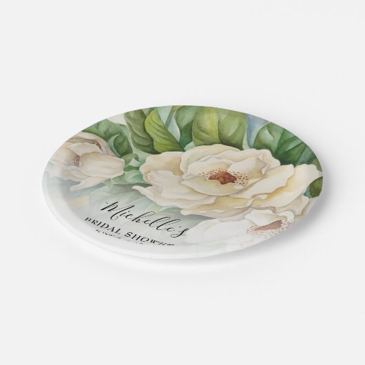 フローラエレガントホワイトマグノリアブライダルシャワー名 ペーパープレート (アングル)
