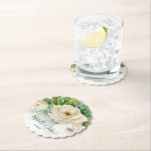 フローラエレガントホワイトマグノリア名スクリプト結婚の ペーパーコースター (インサイチュ)