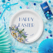 フローラエレガントホワイトライズブルー'ハッピーイースター' ペーパープレート (パーティー)