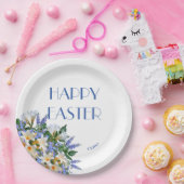 フローラエレガントホワイトライズブルー'ハッピーイースター' ペーパープレート (パーティー)