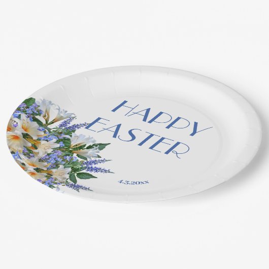 フローラエレガントホワイトライズブルー'ハッピーイースター' ペーパープレート (アングル)