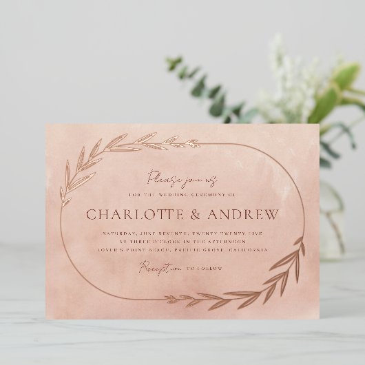 フローラエレガントボウゴールドフォイル結婚式招待状 箔招待状 (立ち正面)