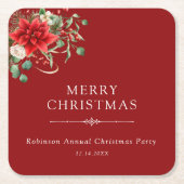 フローラエレガントボタニカルクリスマスパーティーホリデー スクエアペーパーコースター (正面)