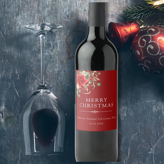 フローラエレガントボタニカルクリスマスパーティーホリデー ワインラベル