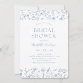 フローラエレガントボタニカルダスティブルーブライダルシャワー 招待状 (正面)