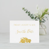 フローラエレガントボタニキュー金ゴールド結婚式の日付を保存 箔シーズンポストカード (立ち正面)