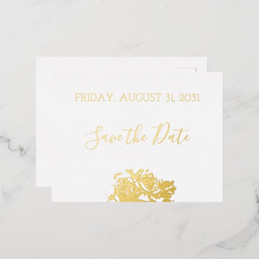 フローラエレガントボタニキュー金ゴールド結婚式の日付を保存 箔シーズンポストカード (正面/裏面)