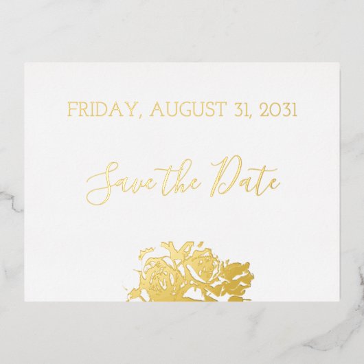フローラエレガントボタニキュー金ゴールド結婚式の日付を保存 箔シーズンポストカード (正面)