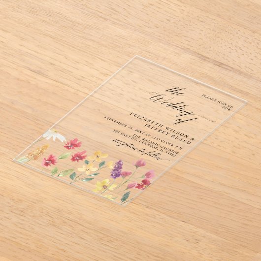 フローラエレガントボホサマーワイルドフラワー結婚ズ アクリル招待状 (レイダウン)
