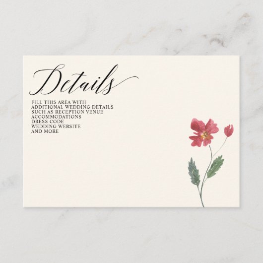 フローラエレガントボホサマーワイルドフラワー結婚ズ エンクロージャーカード (正面)