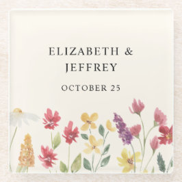 フローラエレガントボホサマーワイルドフラワー結婚ズ ガラスコースター