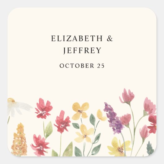 フローラエレガントボホサマーワイルドフラワー結婚ズ スクエアシール (正面)