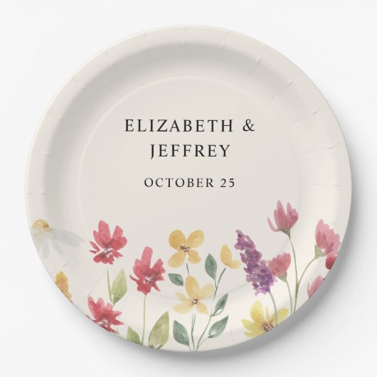 フローラエレガントボホサマーワイルドフラワー結婚ズ ペーパープレート (正面)