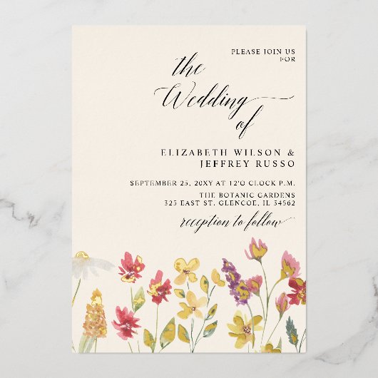 フローラエレガントボホサマーワイルドフラワー結婚ズ 箔招待状 (正面)