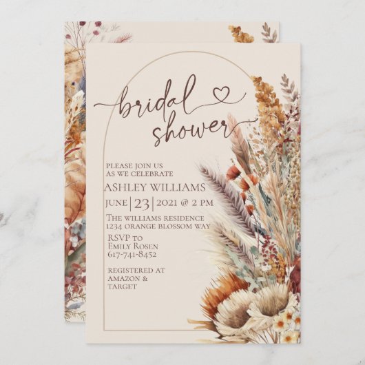フローラエレガントボホボヘミアンブライダルシャワー 招待状 (正面/裏面)