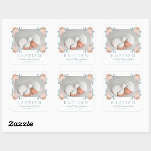 フローラエレガントボーイ写真バプテスマ スクエアシール (シート)