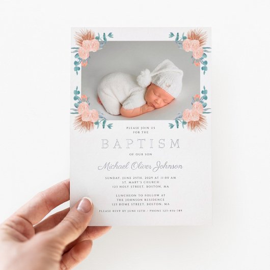 フローラエレガントボーイ写真バプテスマ 箔招待状