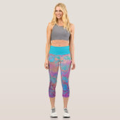 フローラエレガントボーホブルーパープル金ゴールドピンク カプリレギンス (正面)