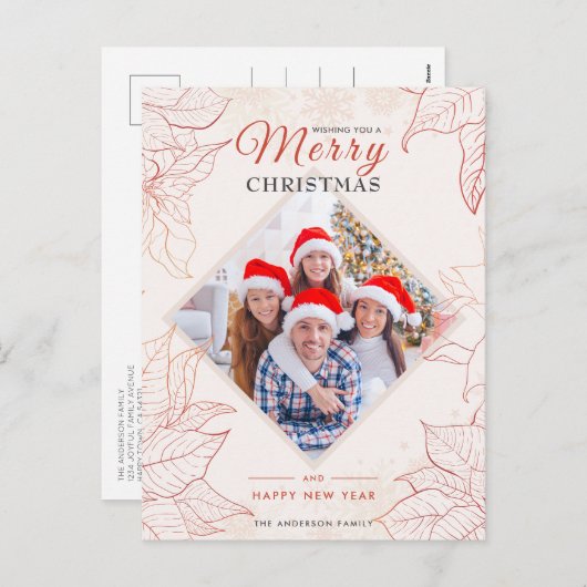 フローラエレガントポインセチア赤写真クリスマス シーズンポストカード (正面/裏面)