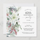 フローラエレガントポインセチア12月60誕生日 招待状 (正面)