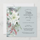 フローラエレガントポインセチア12月75日誕生日 招待状 (正面)