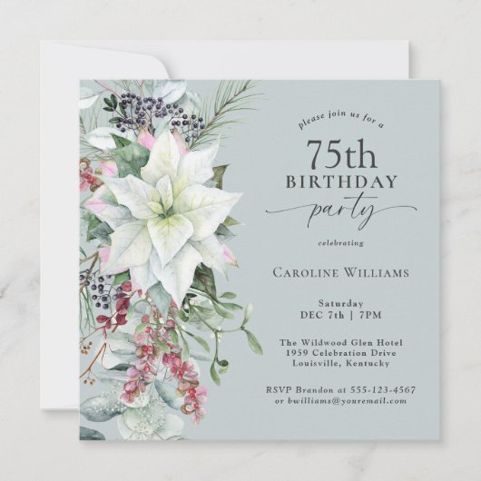 フローラエレガントポインセチア12月75日誕生日 招待状 (正面)