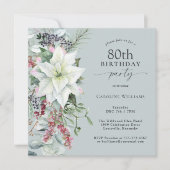 フローラエレガントポインセチア12月80誕生日 招待状 (正面)