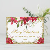 フローラエレガントポインセティアクリスマス金ゴールドグリッター カード (スタンド正面)