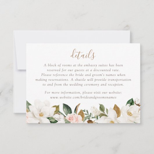 フローラエレガントマグノリア赤面ピンクニュートラル詳細 招待状 (正面)