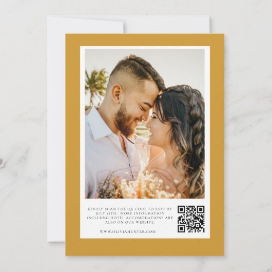 フローラエレガントマスタード黄色QRコード結婚s 招待状 (裏面)