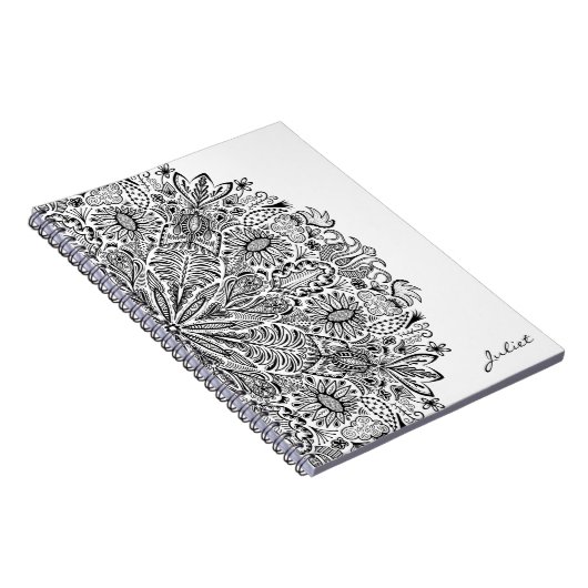 フローラエレガントマンダラアートブラックアンドホワイトサークル ノートブック (右側)