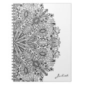 フローラエレガントマンダラアートブラックアンドホワイトサークル ノートブック (正面)