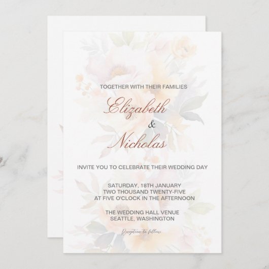 フローラエレガントミニマル結婚式招待状 招待状 (正面/裏面)