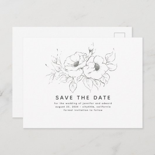 フローラエレガントミニマル非写真日付の保存 案内ポストカード (正面/裏面)