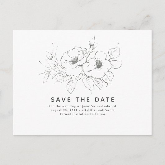 フローラエレガントミニマル非写真日付の保存 案内ポストカード (正面)