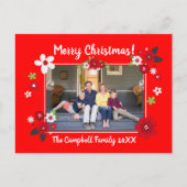 フローラエレガントメリークリスマスフォト名レッド ポストカード (正面)