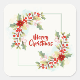 フローラエレガントメリークリスマス |ステッカー スクエアシール
