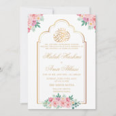 フローラエレガントモスク金ゴールドイスラム結婚教徒 招待状 (正面)