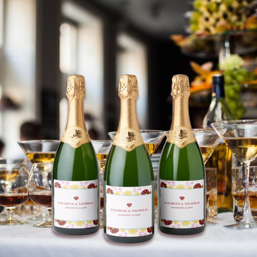 フローラエレガントモダン結婚s スパークリングワインラベル