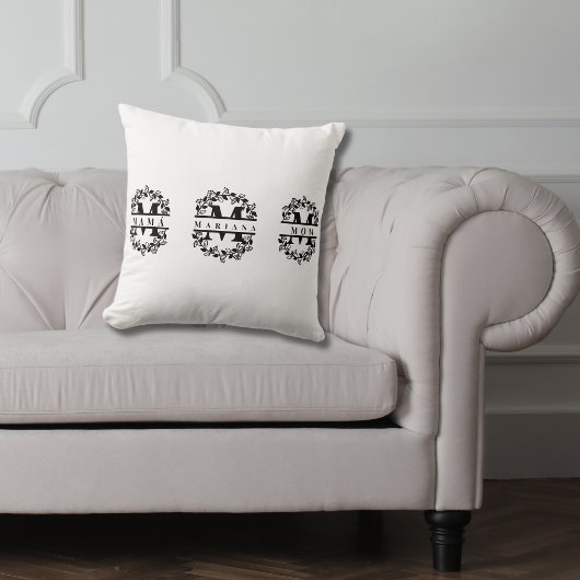 フローラエレガントモノグラムと文字: MOM MAMA & Name クッション