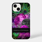 フローラエレガントモノグラムピーコックフェザーグリッター iPhoneケース (裏面)