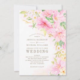 フローラエレガントモノグラム水彩植物性ピンク 招待状