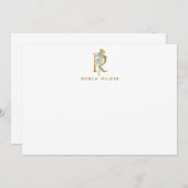 フローラエレガントモノグラム金ゴールドレターRノートカード ノートカード (正面/裏面)