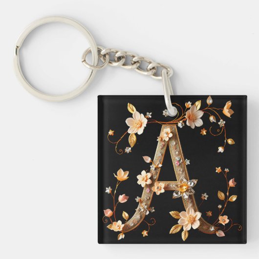 フローラエレガントモノグラムAと複雑なデザイン キーホルダー (正面)