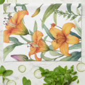 フローラエレガントユリ植物百合花 キッチンタオル (折り畳み)